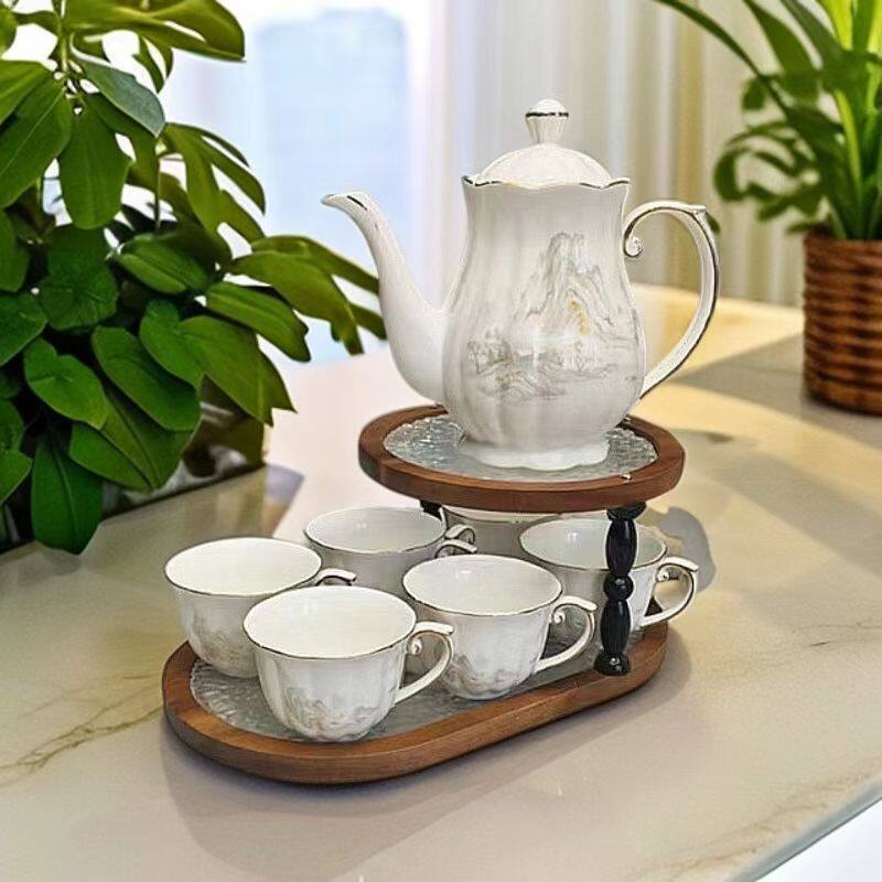 复古轻奢水具套装家用客厅茶具精致杯具乔迁结婚高档陶瓷水壶杯子