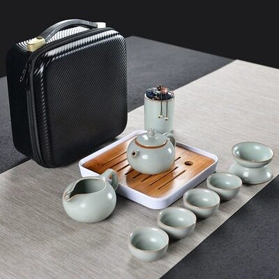 岩贞堂 开片茶具套装便携包家用旅行汝窑泡茶器礼品商务一壶四杯