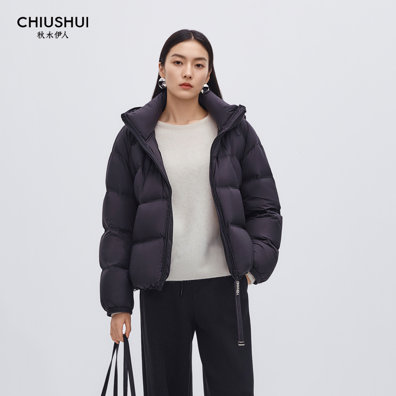 入淘宝群看折扣 秋水伊人专柜25冬黑色保暖羽绒服15410bf152047