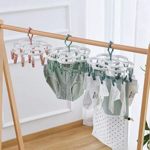 儿童宝宝袜子架挂家用晒架防风晾衣架32夹折叠衣架成人塑料多夹子