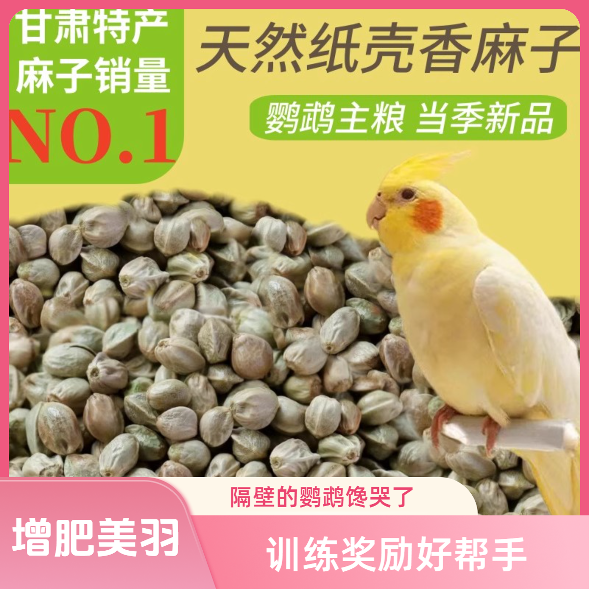 当季新麻子鸟粮纸壳纸皮火麻籽仁鹦鹉粮饲料大小颗粒奖励零食鸟食