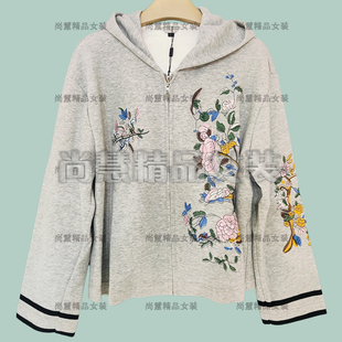 台装品牌2025秋冬新款女MOE-5063F时尚连帽刺绣卫衣外套专柜正品