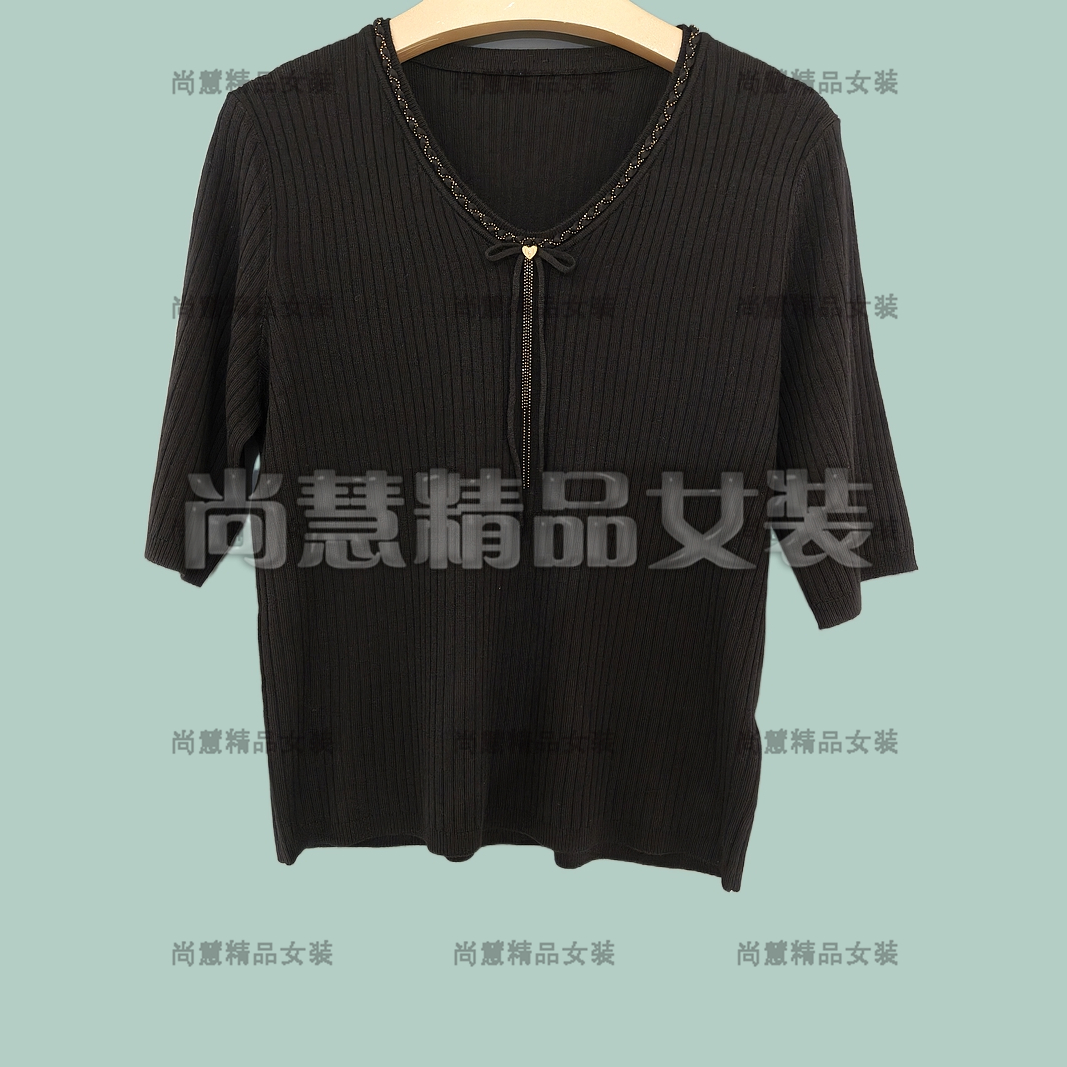 2025秋冬新款女装BA639-S6912休闲短袖V领针织上衣毛衣专柜正品