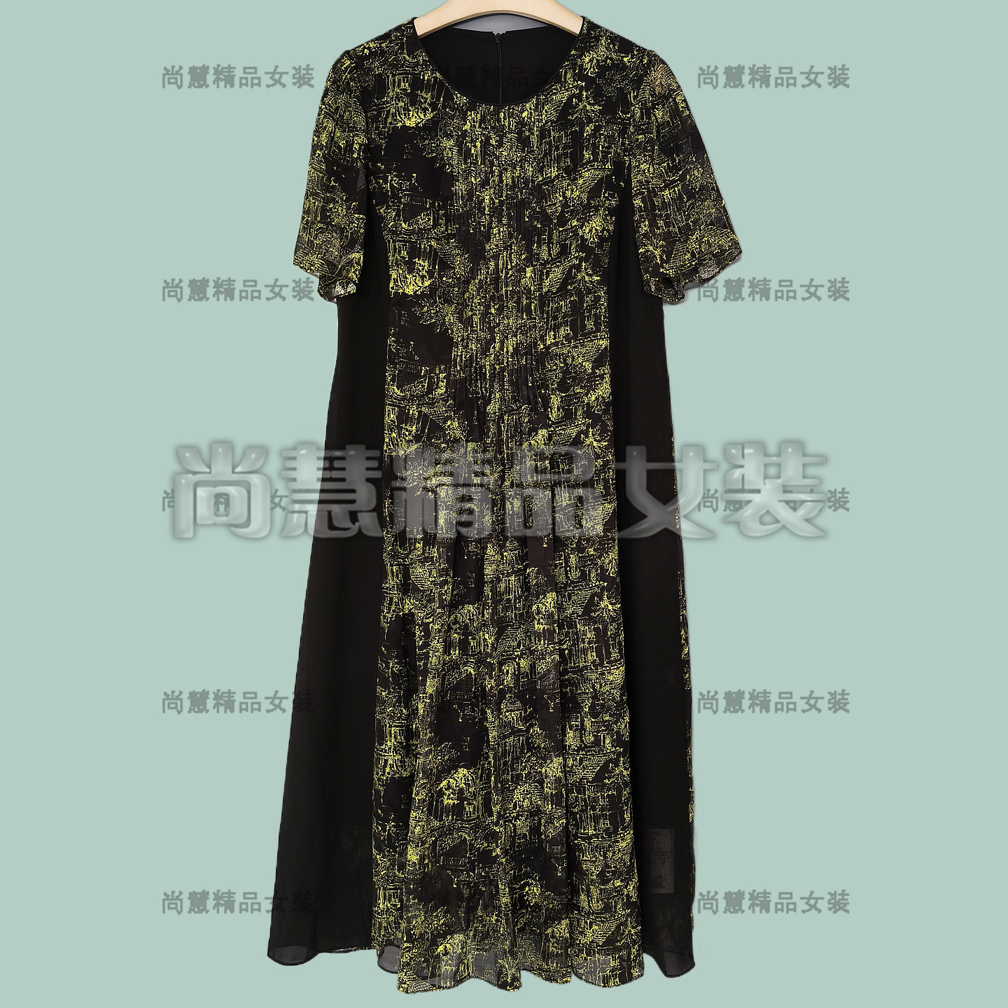 2026春夏新款女装7095D时尚优雅抽象印花短袖连衣裙洋装