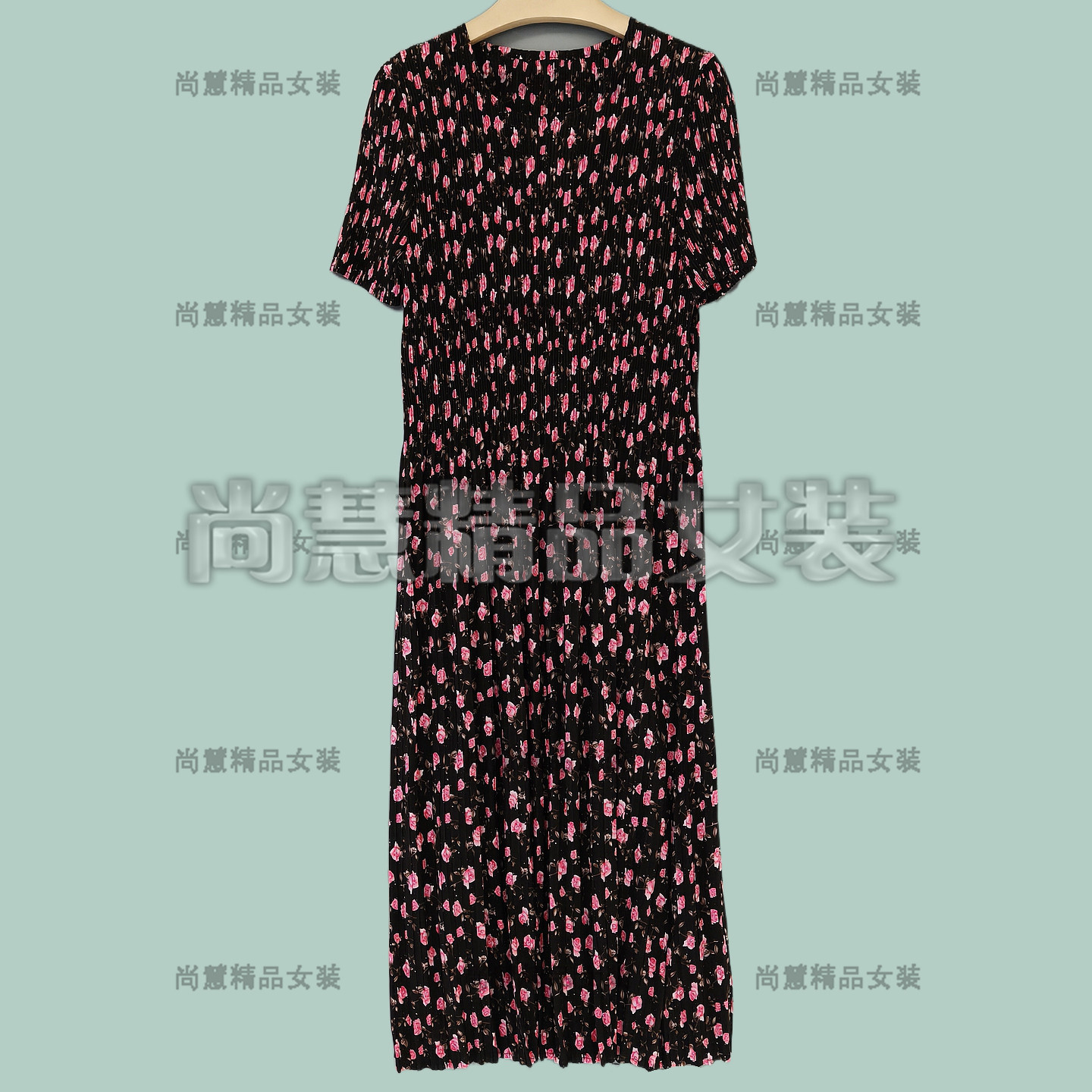 2026春夏新款女装7298D时尚优雅百褶碎花印花短袖连衣裙洋装