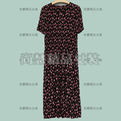 2026春夏新款女装7298D时尚优雅百褶碎花印花短袖连衣裙洋装