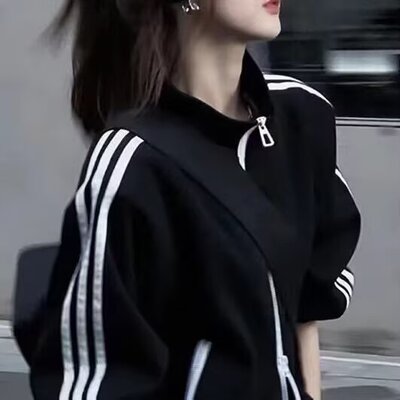 春夏款三条杠外套女韩版薄款夹克学生黑色棒球服女宽松bf潮