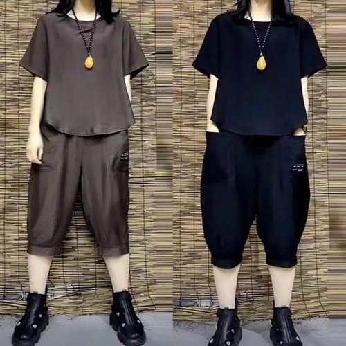 妈妈装夏季休闲宽松七分裤两件套