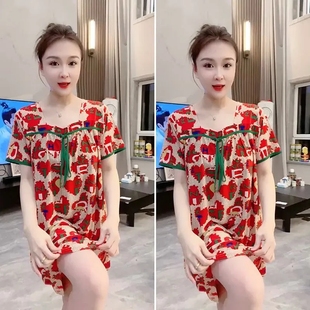 宽松大码 网红爆款 睡裙女家居服时尚 睡衣可外穿夏天新款 连衣裙 短袖