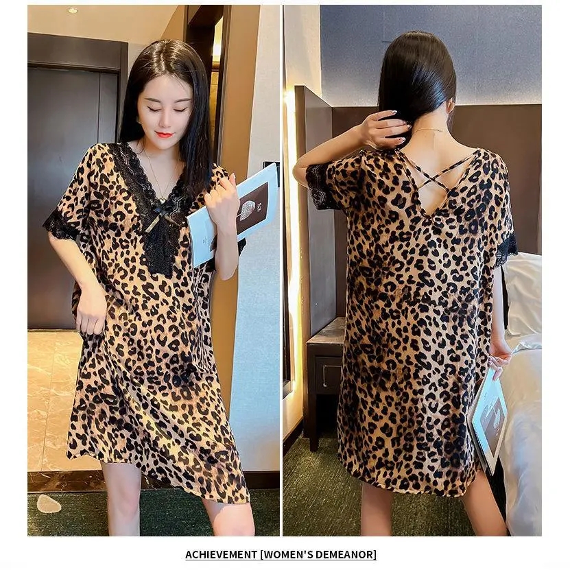 夏季新款纯欲风睡衣女韩版V领短袖胖mm大码睡裙蕾丝花边家居服