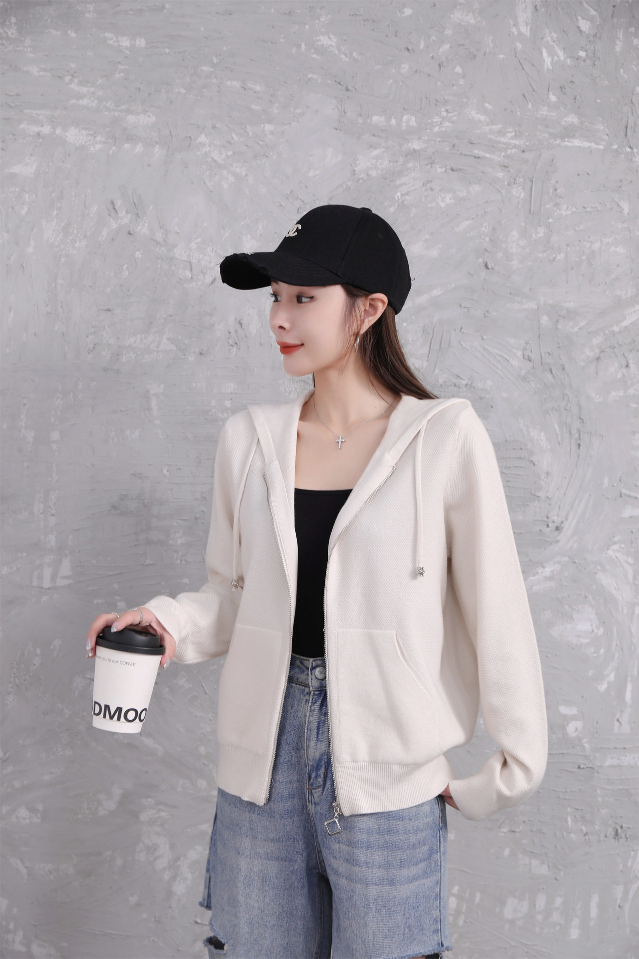 女装韩版连帽针织开衫秋季新款胖mm宽松长袖印LOGO外套卫衣女包邮