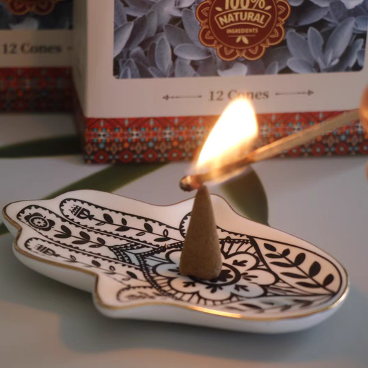 white sage纯天然白鼠尾草塔香独立包装清理提升用品陶瓷手盘香盘