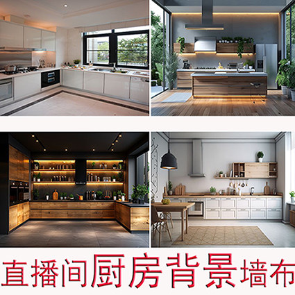厨房背景布主播直播背景3D立体