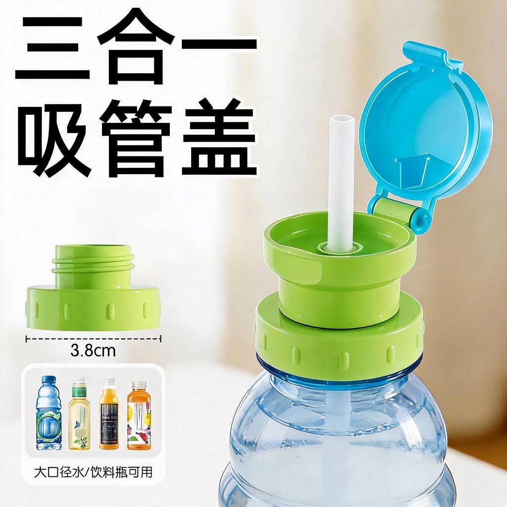 吸管瓶盖转换头通用矿泉水饮料瓶吸管盖儿童防呛三合一喝水神器