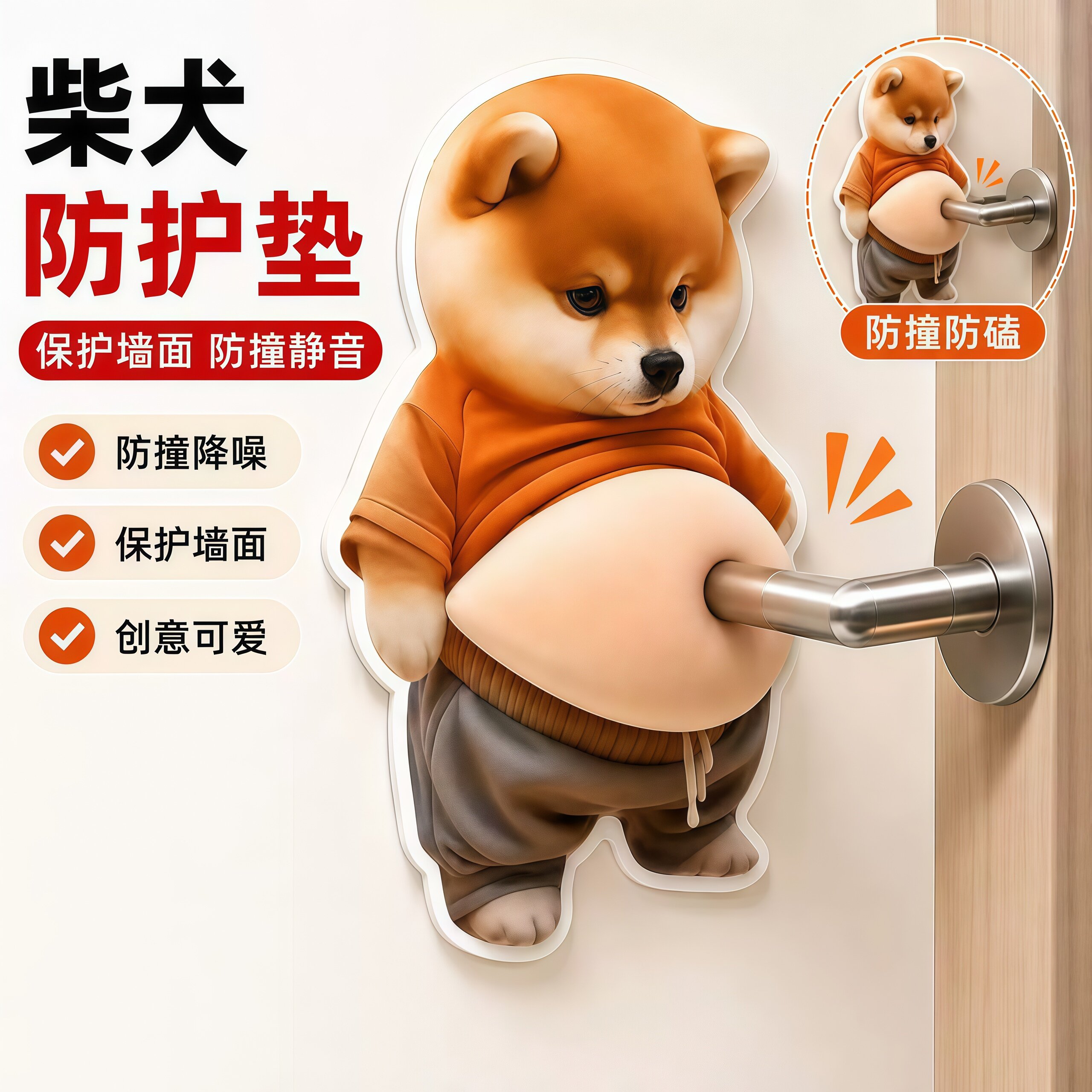 柴犬小狗人肚皮捏捏乐防撞贴可爱创意解压汽车家居装饰防撞贴减震