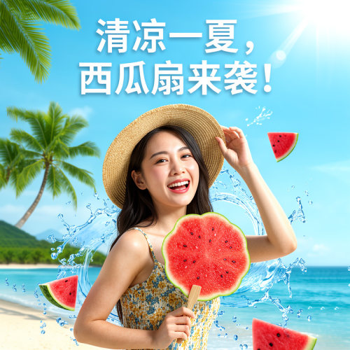 小扇子西瓜扇子手绘风西瓜团扇夏日清凉甜甜扇子送闺蜜礼物道具扇