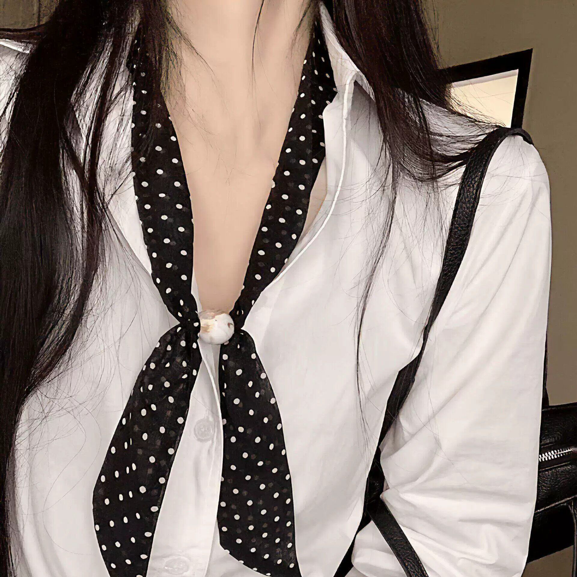 温柔高智风韩系黑色波点丝巾串珠项链系脖女款小众高级设计感配饰