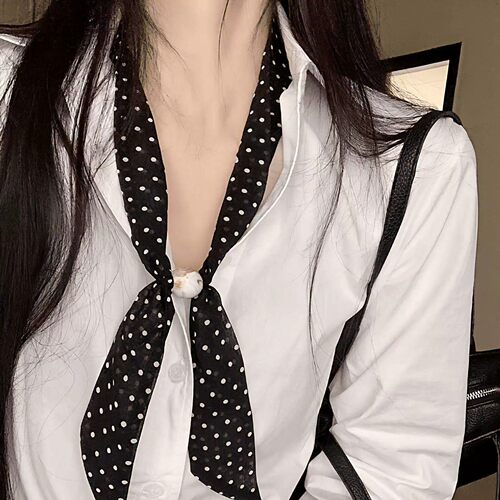 温柔高智风韩系黑色波点丝巾串珠项链系脖女款小众高级设计感配饰