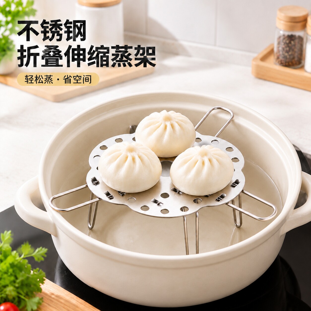 不锈钢蒸架加厚可折叠伸缩升降隔水蒸菜馒头鸡蛋架电饭煲蒸格家用