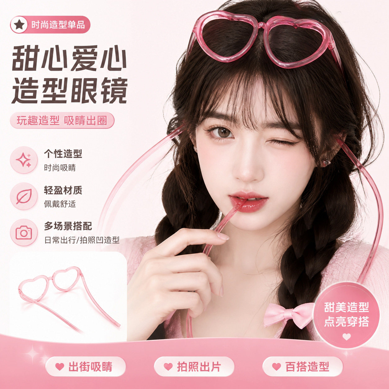 眼镜吸管食品级儿童成人吸管饮料搞怪懒人喝水创意个性可爱网红同
