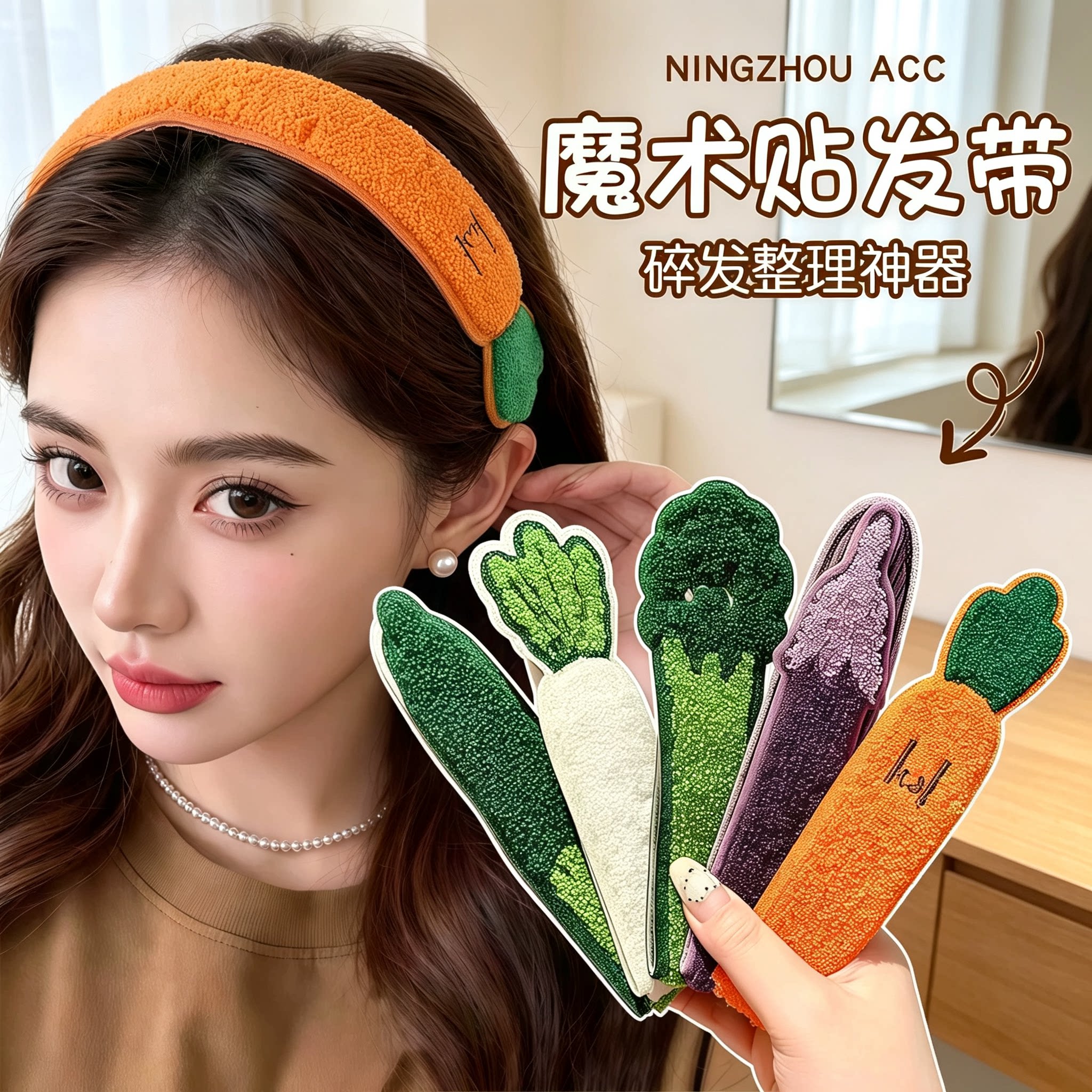 刘海碎发贴蔬菜魔术贴头发贴洗脸发带搞怪发箍女成人碎发整理神器