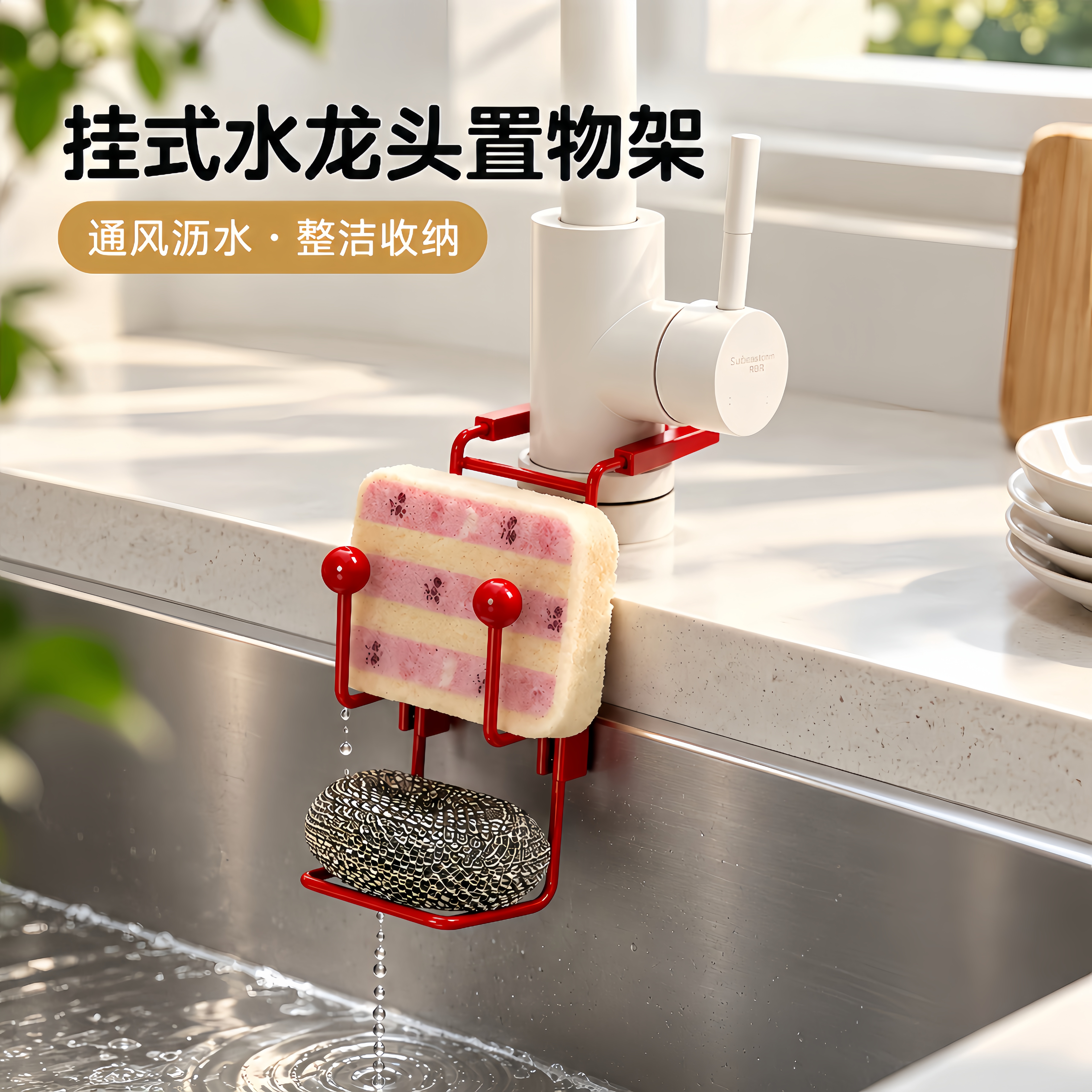 挂式水龙头沥水架厨房水槽沥水篮海绵擦清洁球百洁布收纳置物架子