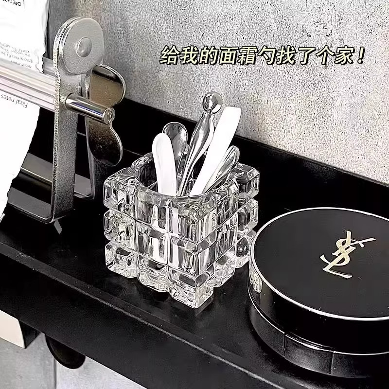 面膜勺子固定器浴室面霜挖取勺玻璃镜柜桌面化妆眼霜挑棒刷收纳盒