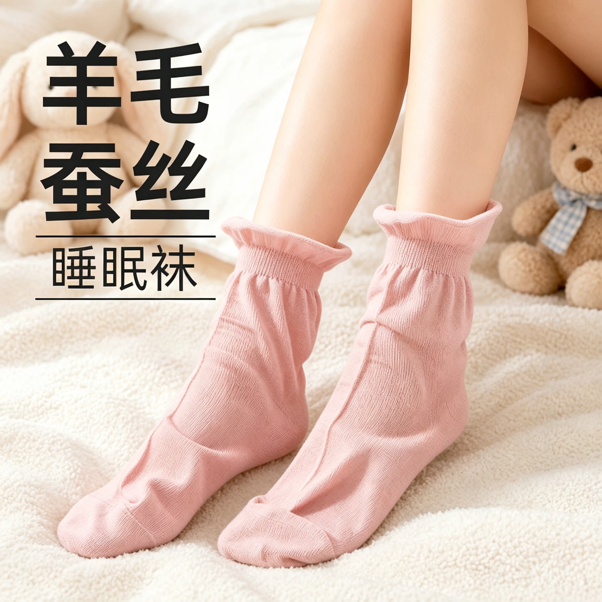 秋冬羊毛桑蚕丝保暖睡眠中筒袜