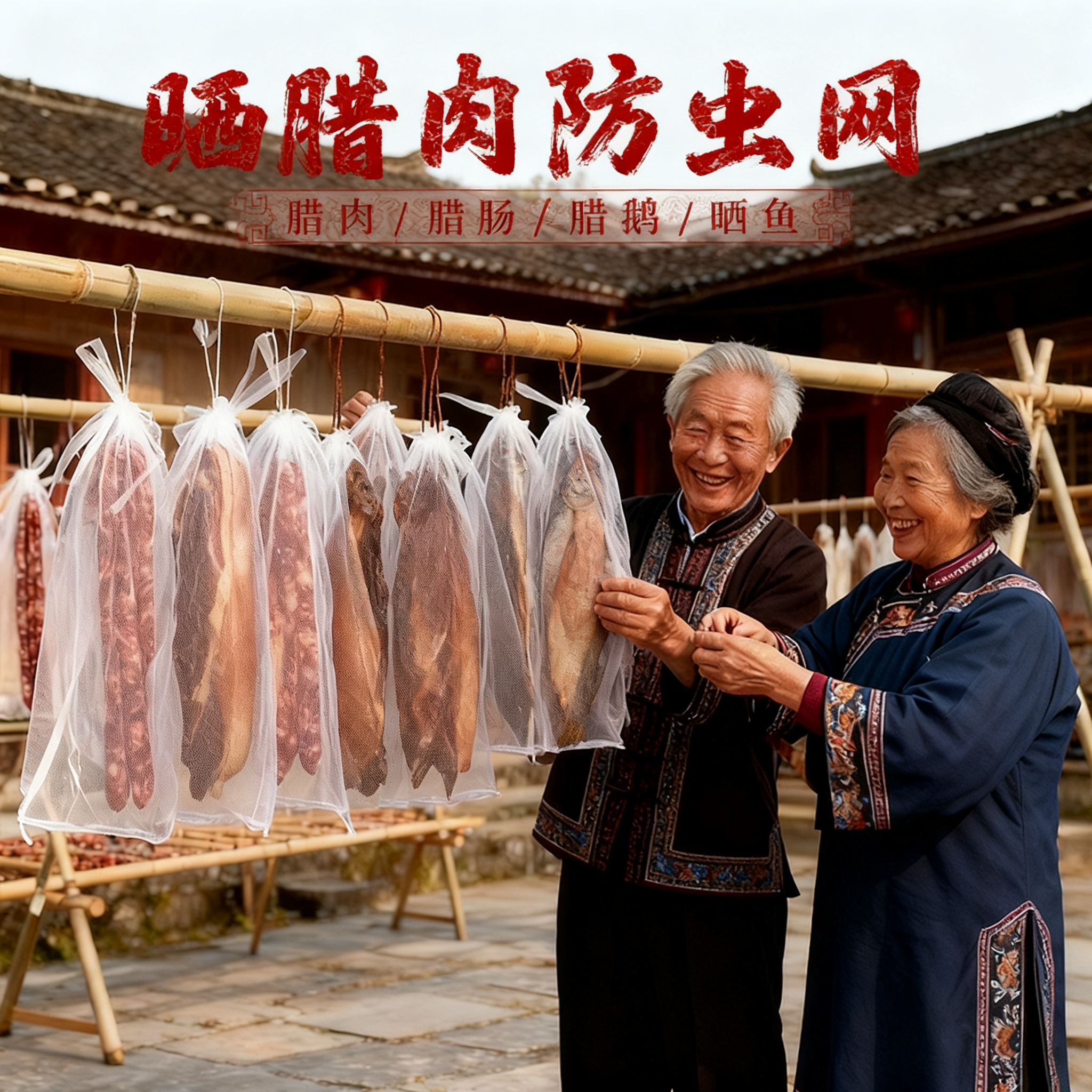 晒腊肉网袋肉抽线尼龙腊鸭火腿鱼干防苍蝇透气防虫挂网袋收纳挂袋