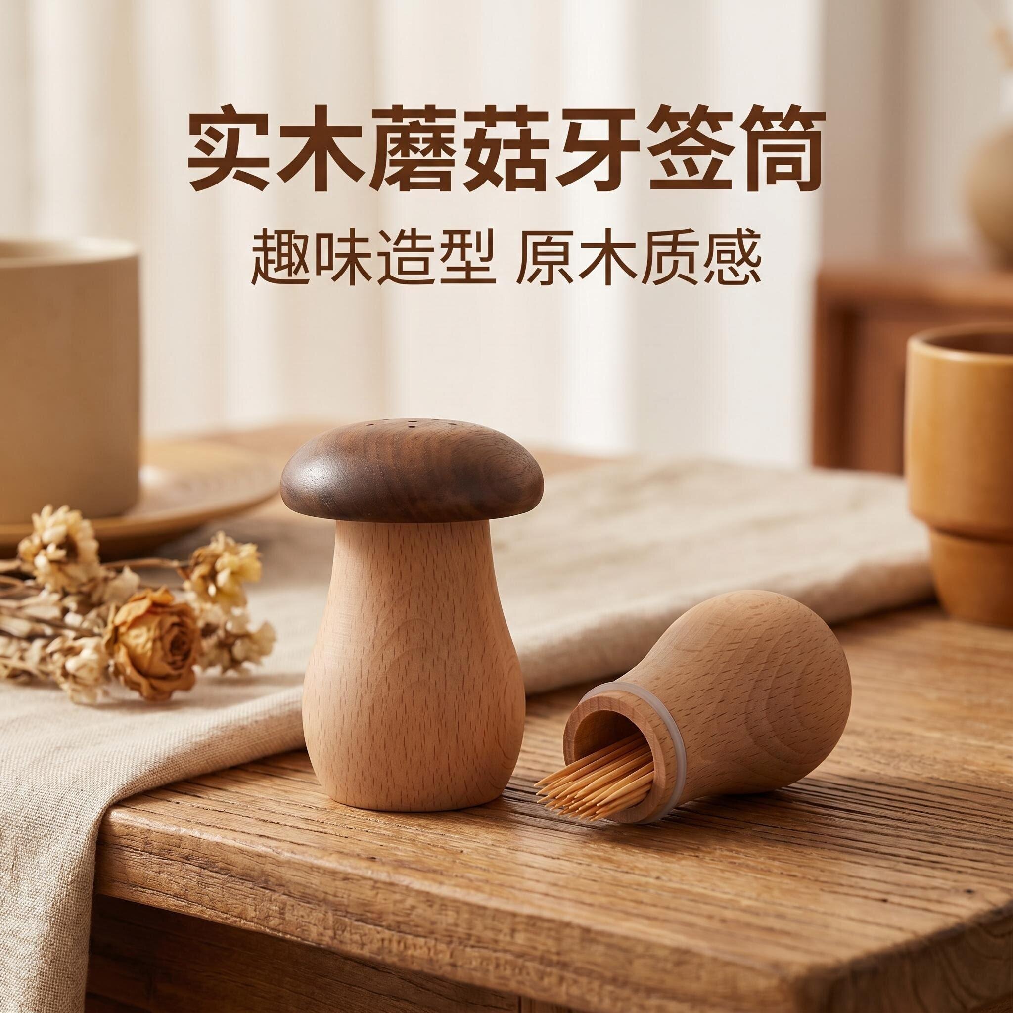 创意复古蘑菇牙签盒家用高颜值家具餐桌精致可爱中式古风轻奢摆件