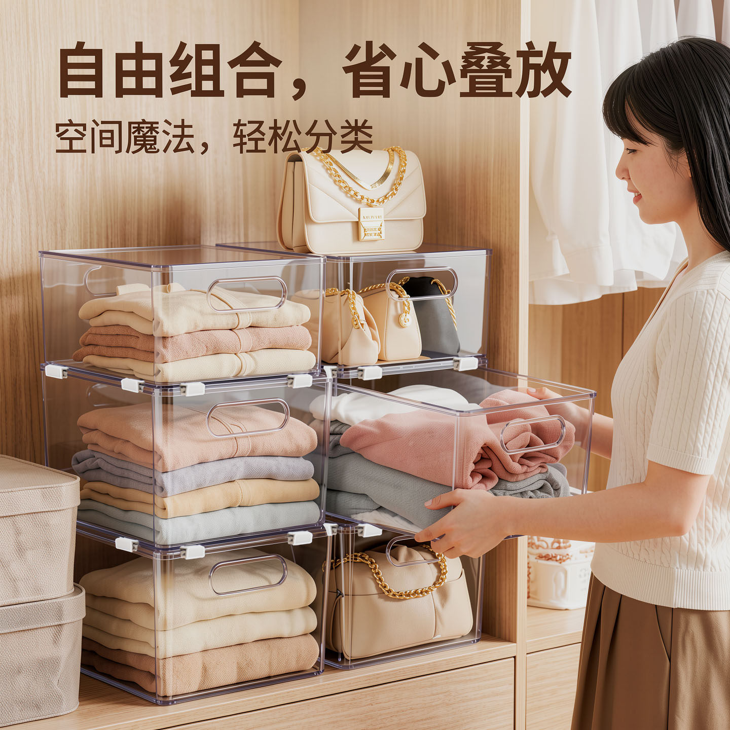 衣服收纳箱家用衣柜放衣物裤子分层整理盒子透明折叠储物筐框神器