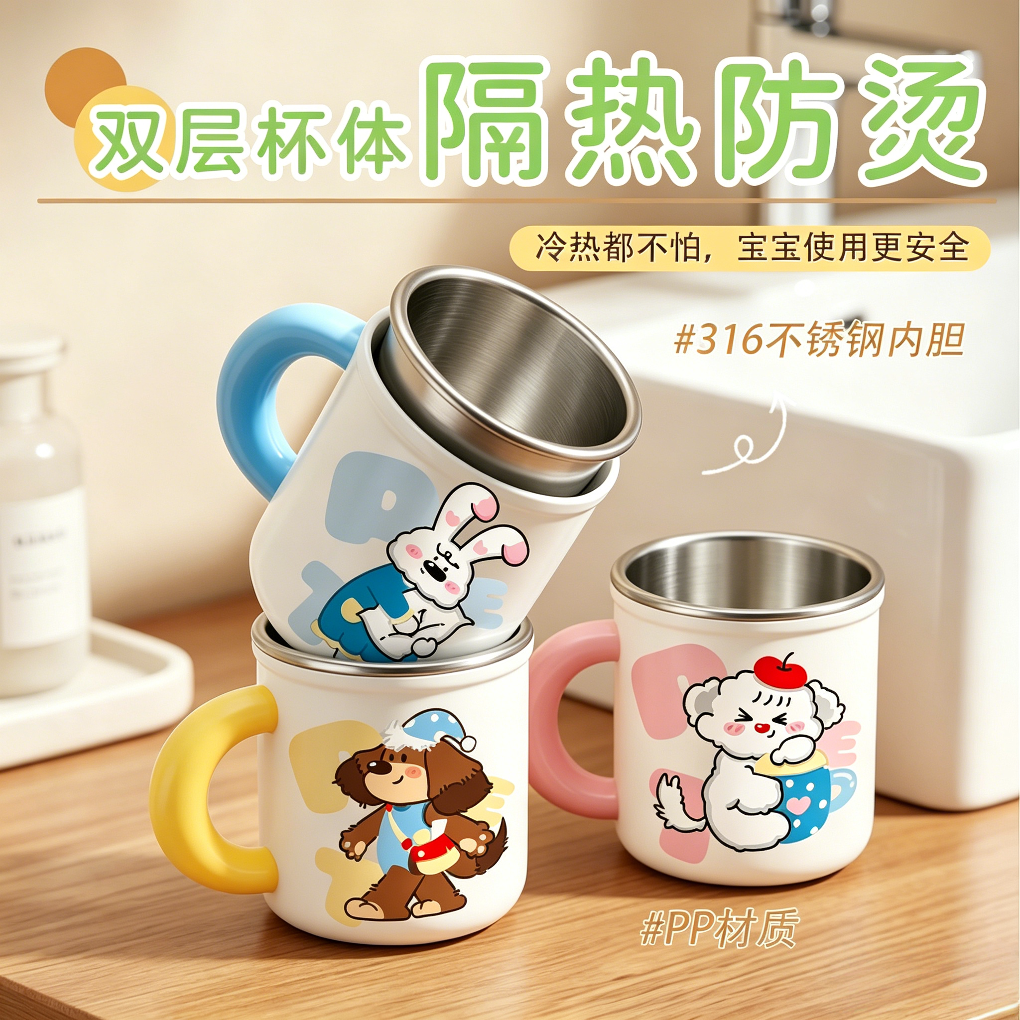 316不锈钢洗漱口杯易洁隔污家用刷牙杯子牙缸可爱牙刷杯情侣牙杯