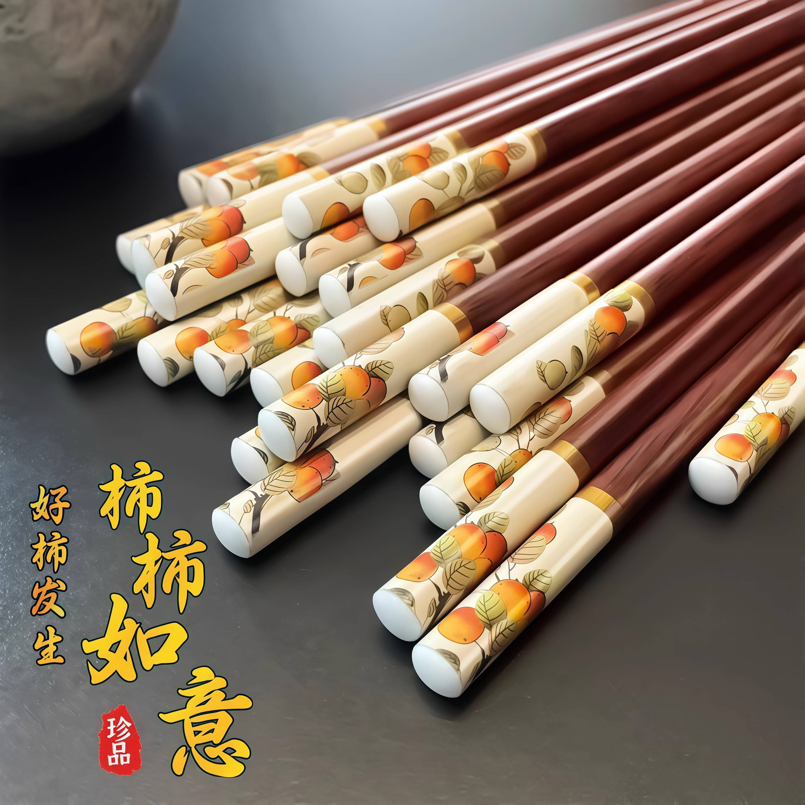 柿柿如意木筷子家用中式防滑