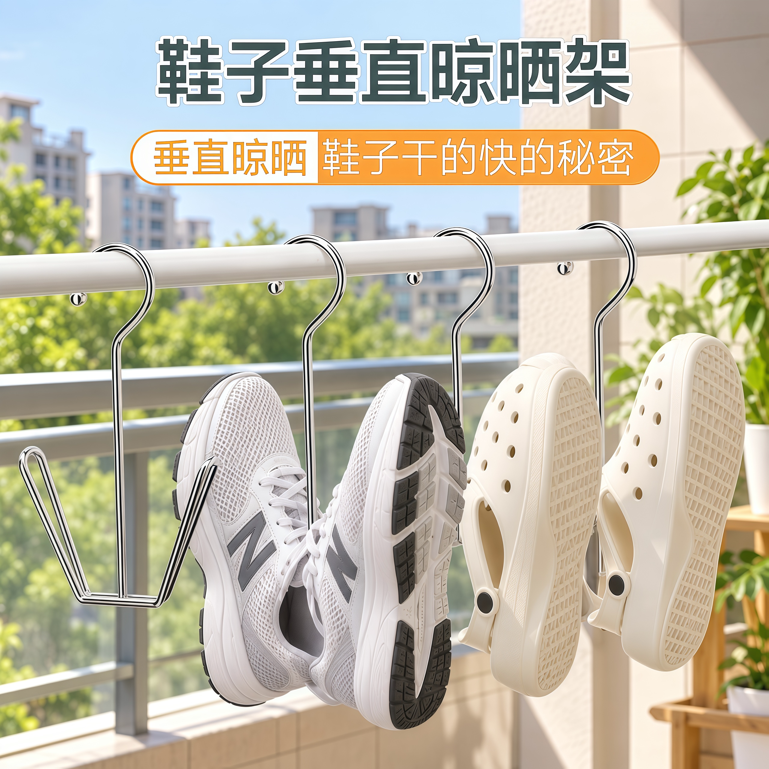 不锈钢晾鞋架晒鞋子挂钩室外家用阳台多功能防风晾鞋架晒鞋置物架
