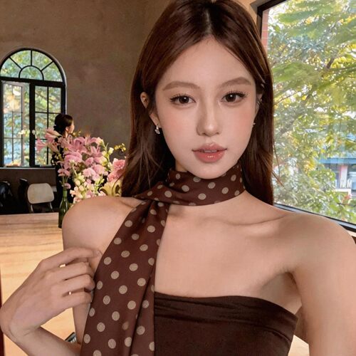 棕色波点丝巾印花高级百搭配饰系脖女2026年新款发带腰带长条围巾