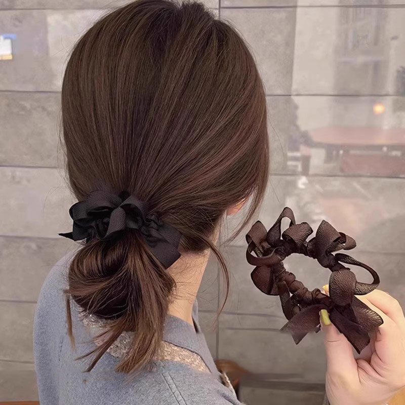 东大门同款蝴蝶结褶皱发圈女发量少发绳扎头皮筋百搭头花头绳发饰