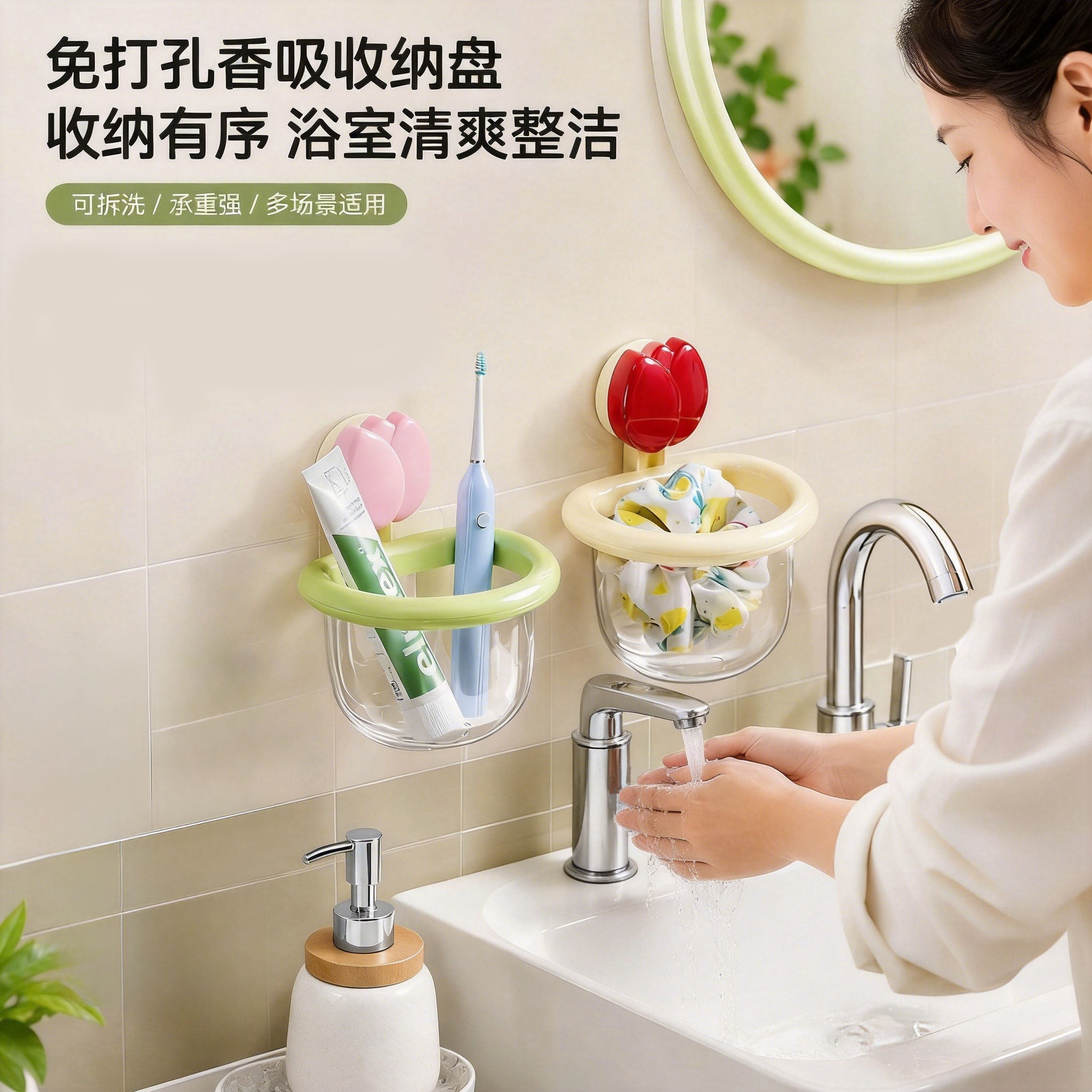 郁金香吸盘废弃洗脸巾收纳盒免打