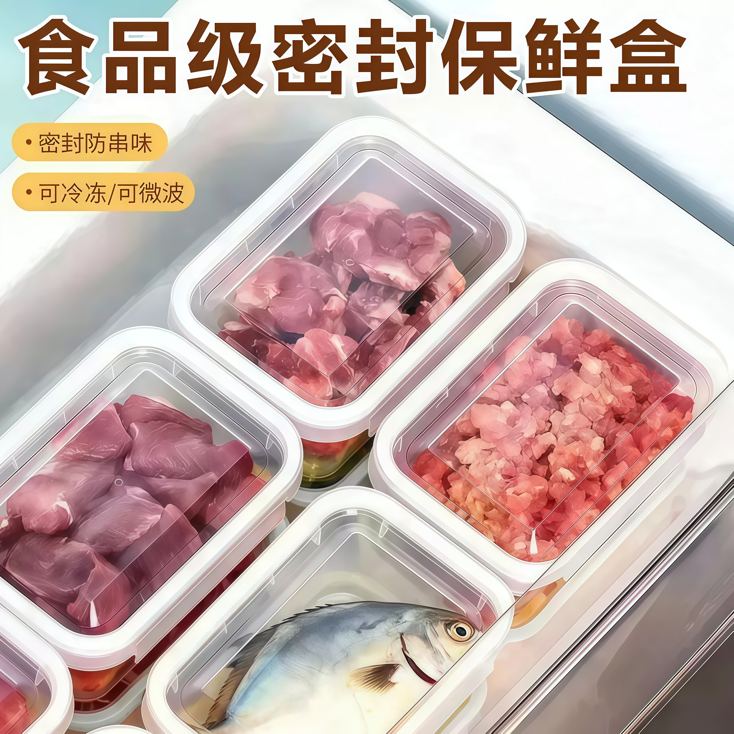 密封保鲜盒家用冰箱收纳盒大容量冻肉果蔬分装盒透明款水果便当盒