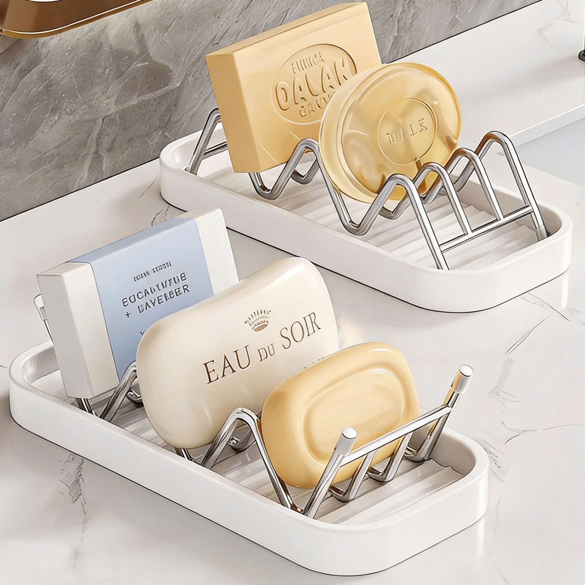 肥皂盒不锈钢洗衣香皂托沥水盒置物架浴室台面镂空通风w型肥皂架