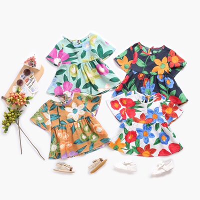 女童连衣裙韩版婴儿裙子夏季女宝宝衣服短袖碎花婴幼儿服饰ins爆
