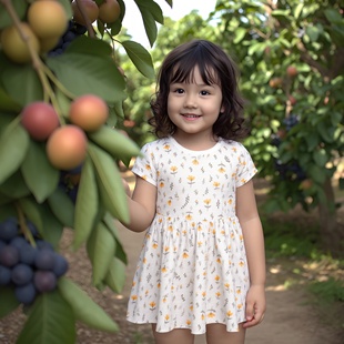 夏季柔软舒适衣服小童外出裙子休闲花朵印花短袖女宝宝连衣裙