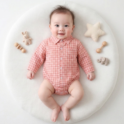 可爱男宝宝春秋格子三角包屁衣婴儿学院风长袖爬服ins连体衣