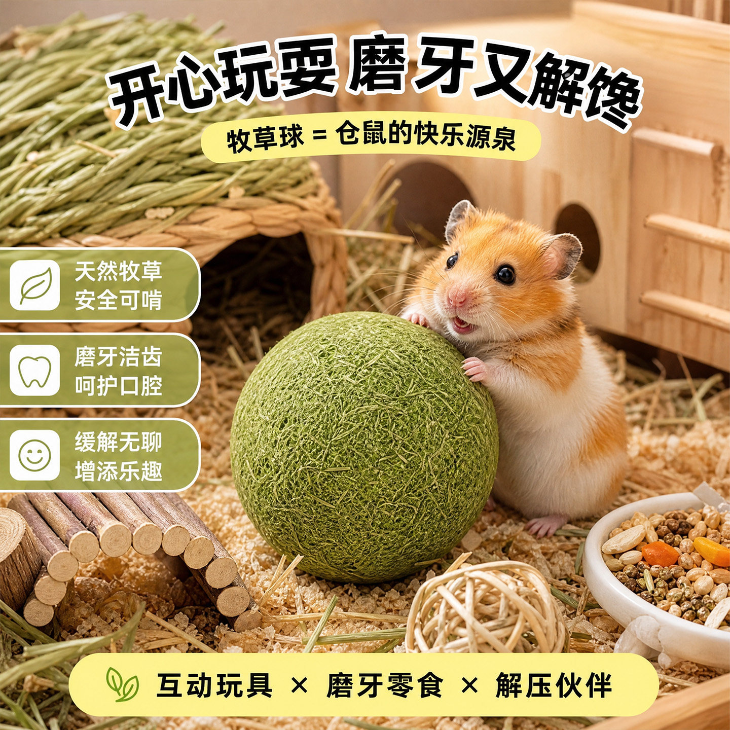 仓鼠玩具提摩西草球逗鼠磨牙零食解闷造景耐咬鼠粮金丝熊宠物用品