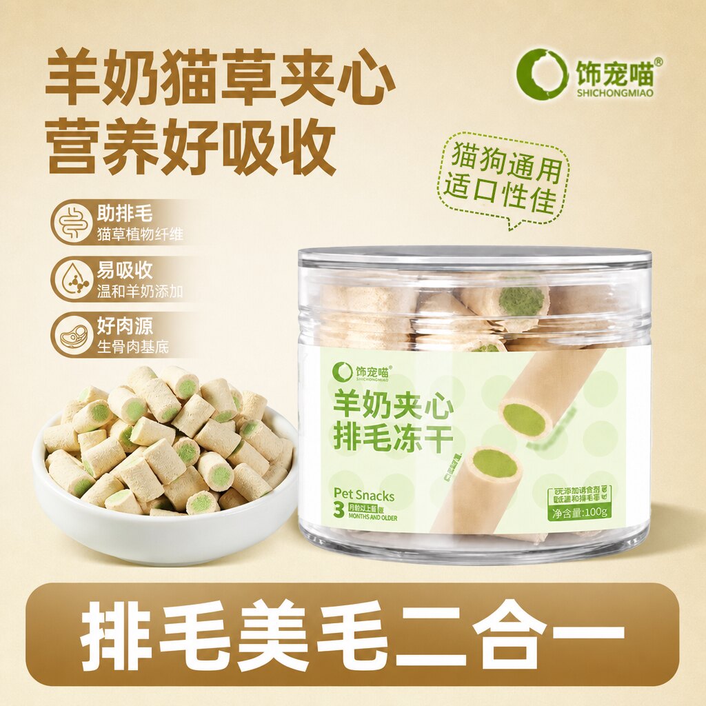 羊奶猫草夹心冻干猫咪狗狗化毛