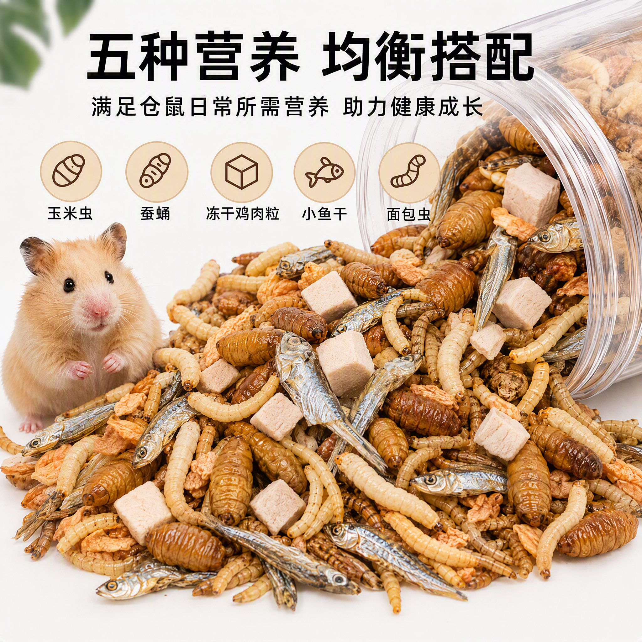 多拼高蛋白零食仓鼠专用玉米虫面包虫蚕蛹鸡肉粒磨牙互动营养鼠粮