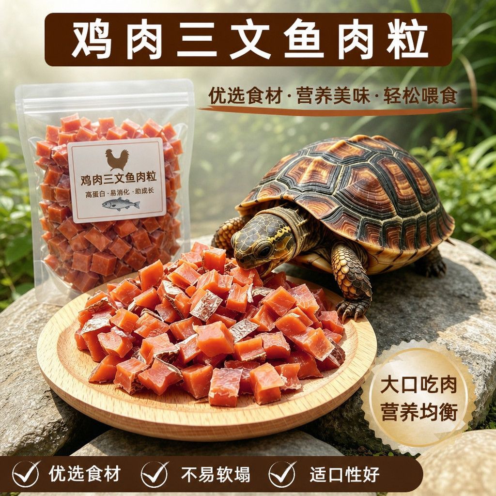 三文鱼肉粒肉干乌龟专用高蛋白零食鳄龟草龟巴西龟大龟营养互动