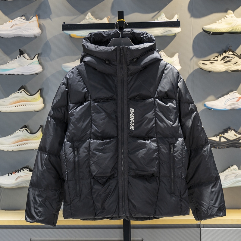 李宁保暖连帽男子防泼水短羽绒服