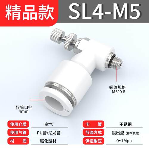 新款节流阀气动可调气管快速接头调速气缸配件调节SL4*6/8-M5包邮