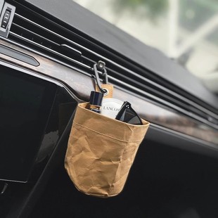 汽车收纳挂袋水杯饮料架空调出风口前后排小型垃圾桶置物牛皮纸桶