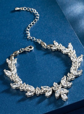 欧美时尚重工花朵锆石手链女高档精致铜镀金手串女婚礼伴娘手饰品